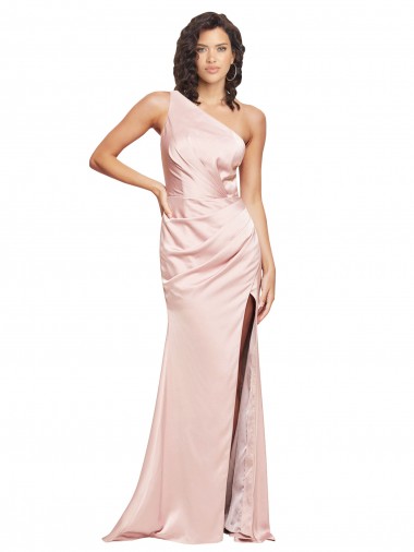 Silky Satin One Shoulder Low Back Sheath Pink Prom Dress Canada Factory