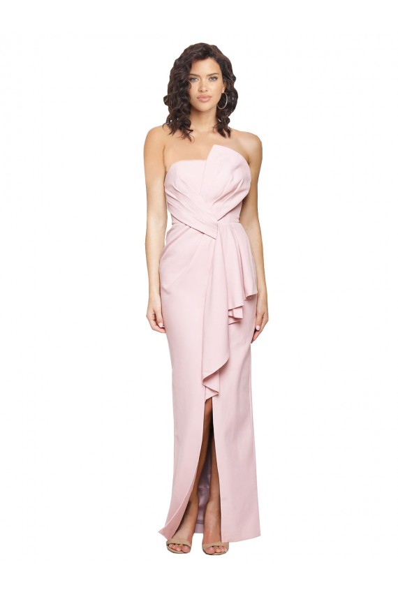 Stretch Crepe Strapless Low Back Sheath Pink Prom Dress Canada Factory