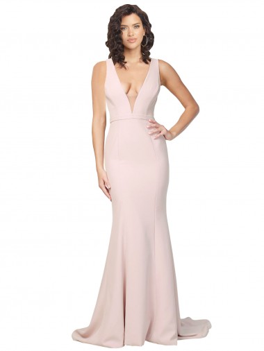 Stretch Crepe V-Neck V-Back Sheath Pink Black Tie Prom Dress Canada Factory