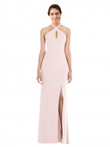 Stretch Crepe Halter Neck Low Back Trumpet Pink Prom Dress Canada Factory