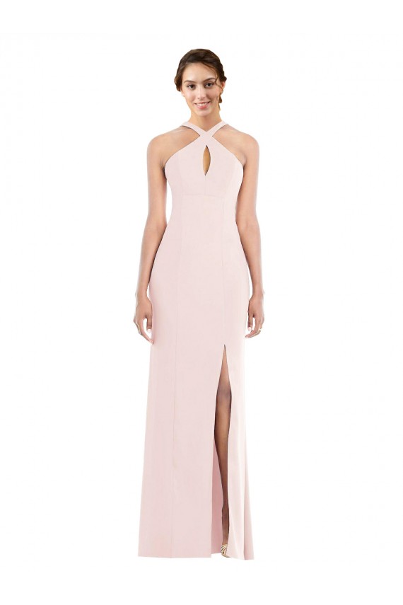 Stretch Crepe Halter Neck Low Back Trumpet Pink Prom Dress Canada Factory