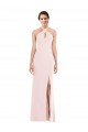 Stretch Crepe Halter Neck Low Back Trumpet Pink Prom Dress Canada Factory