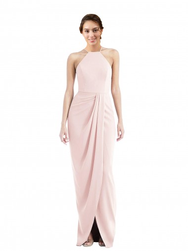 Stretch Crepe Halter Neck Trumpet Pink Prom Dress Canada Factory