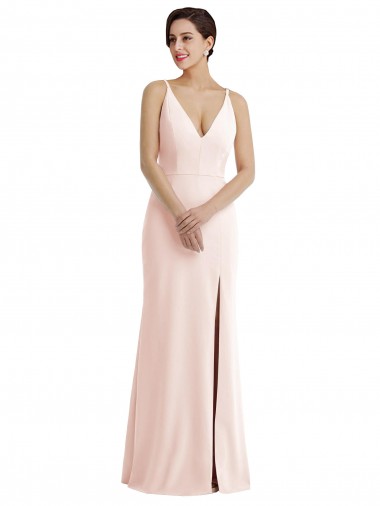 Stretch Crepe V-Neck V-Back Trumpet Pink Prom Dress Canada Factory