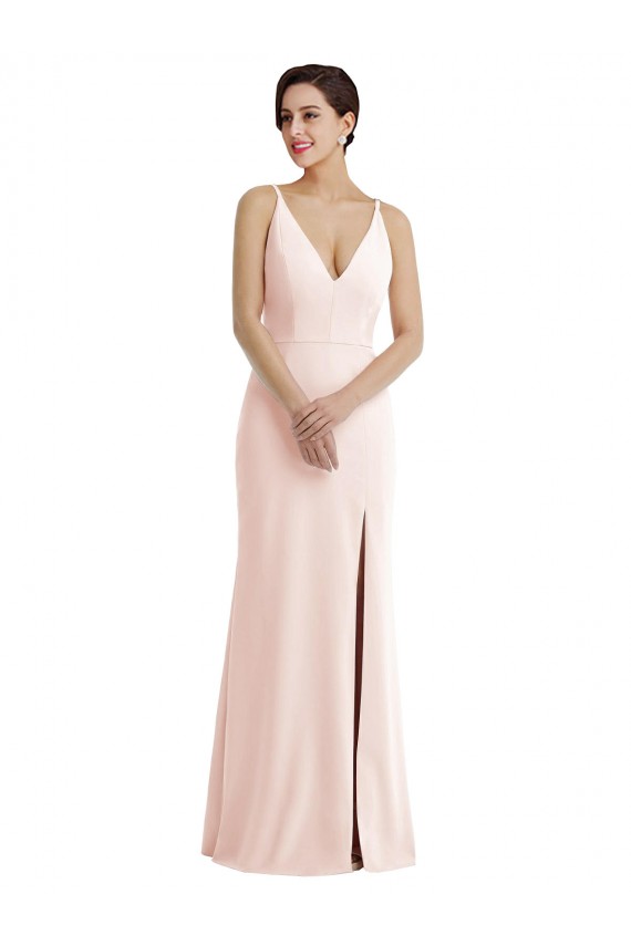 Stretch Crepe V-Neck V-Back Trumpet Pink Prom Dress Canada Factory
