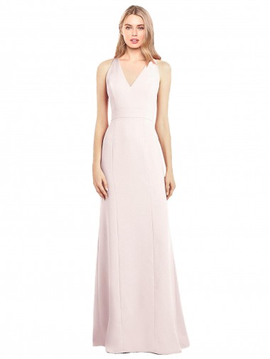 Stretch Crepe V-Neck Keyhole Back Trumpet Pink Prom Dress Canada Factory