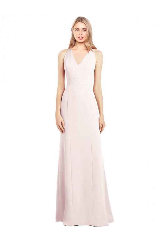 Stretch Crepe V-Neck Keyhole Back Trumpet Pink Prom Dress Canada Factory