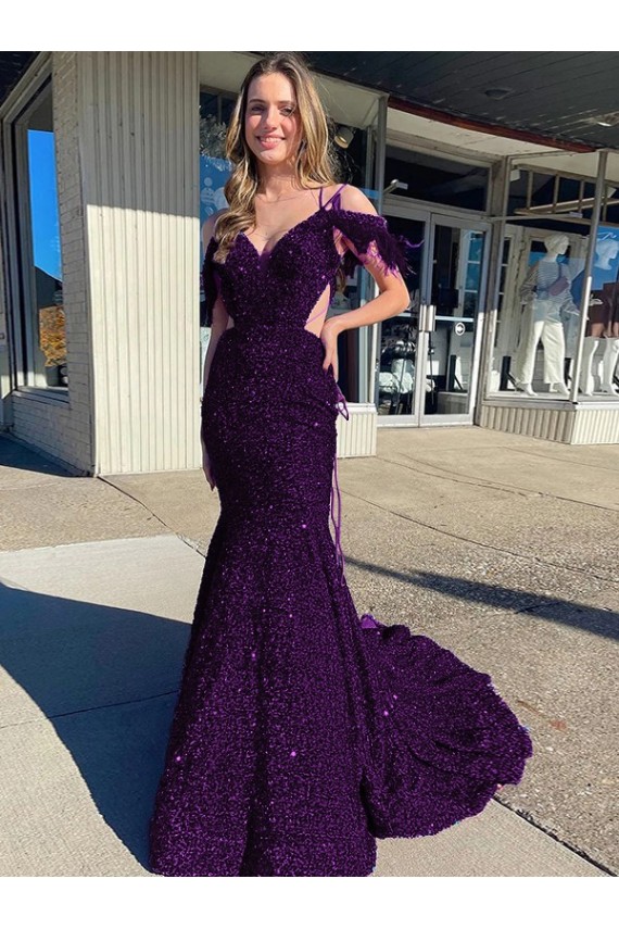 Velvet Sequin V-Neck Sheath Plum Purple Prom Dress Canada Factory
