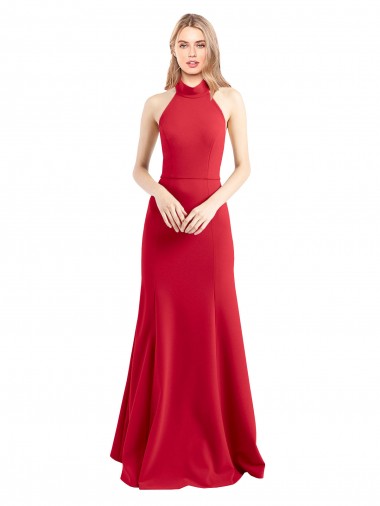 Stretch Crepe High Neck Open Back A-Line Red Prom Dress Canada Factory