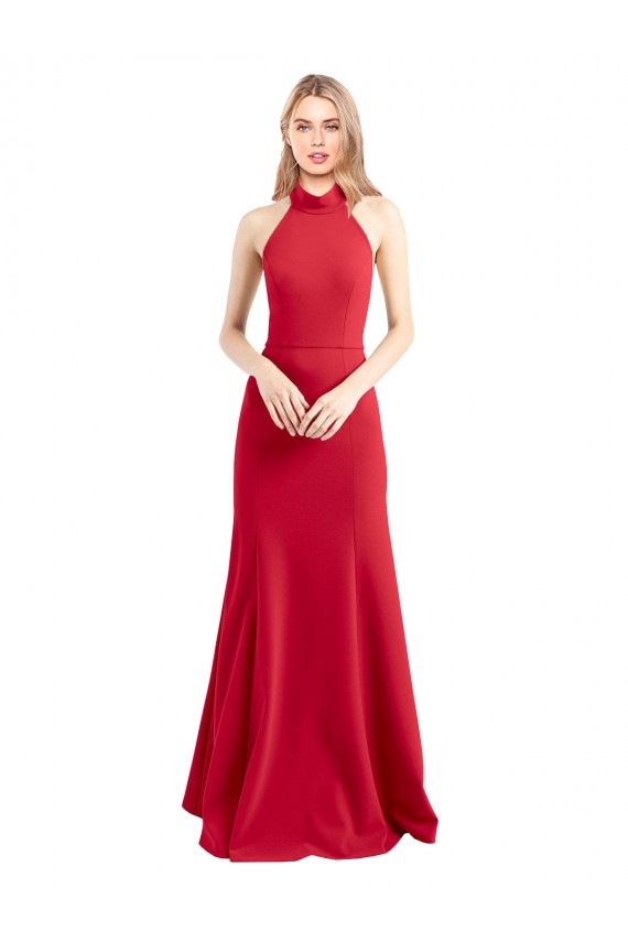 Stretch Crepe High Neck Open Back A-Line Red Prom Dress Canada Factory