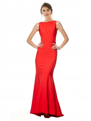 Stretch Crepe High Neck Open Back Mermaid Red Prom Dress Canada Factory