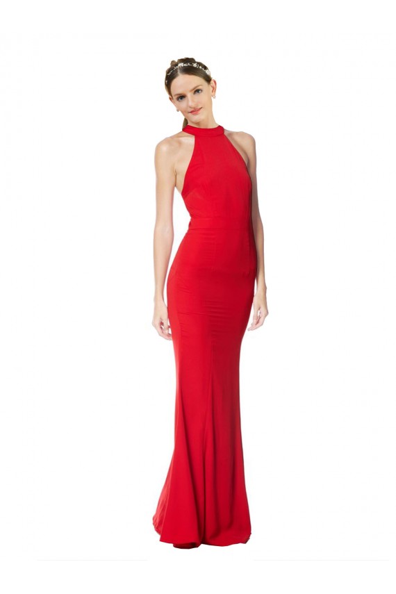 Stretch Crepe High Neck Sleeveless Mermaid Red Long Prom Dresses Canada Factory