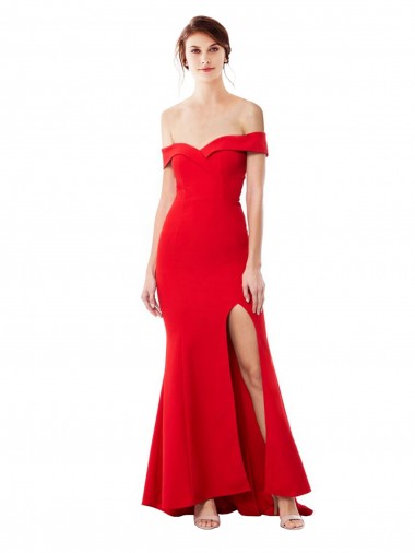 Stretch Crepe Off the Shoulder Sleeveless Mermaid Red Long Prom Dresses Canada Factory