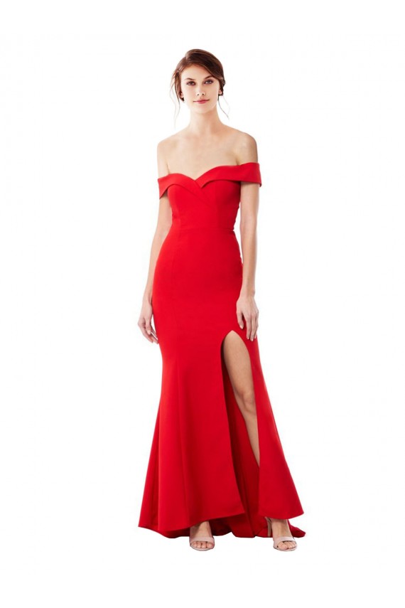 Stretch Crepe Off the Shoulder Sleeveless Mermaid Red Long Prom Dresses Canada Factory
