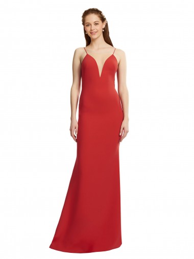 Stretch Crepe V-Neck Open Back Mermaid Red Prom Dress Canada Factory