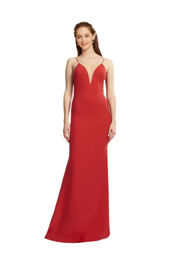 Stretch Crepe V-Neck Open Back Mermaid Red Prom Dress Canada Factory