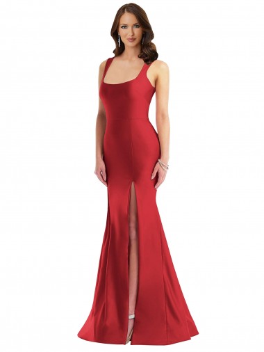 Silky Satin Square Neck Mermaid Red Plus Size Formal Prom Dress Canada Factory
