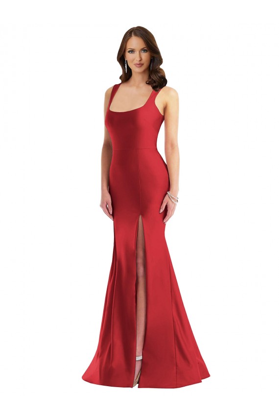 Silky Satin Square Neck Mermaid Red Plus Size Formal Prom Dress Canada Factory