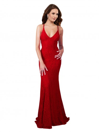 Lace V-Neck Open Back Mermaid Red Prom Dress Canada Factory