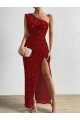 Velvet Sequin One Shoulder Sheath Red Prom Dress Canada Factory