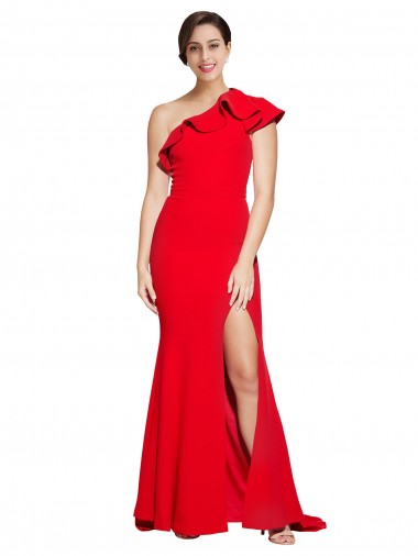 Stretch Crepe One Shoulder Sheath Red Prom Dress Canada Factory