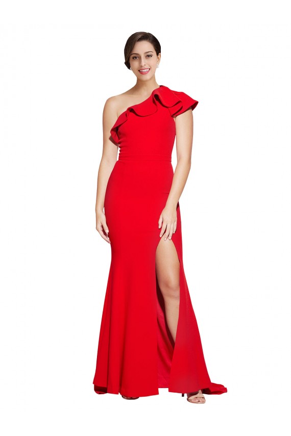 Stretch Crepe One Shoulder Sheath Red Prom Dress Canada Factory