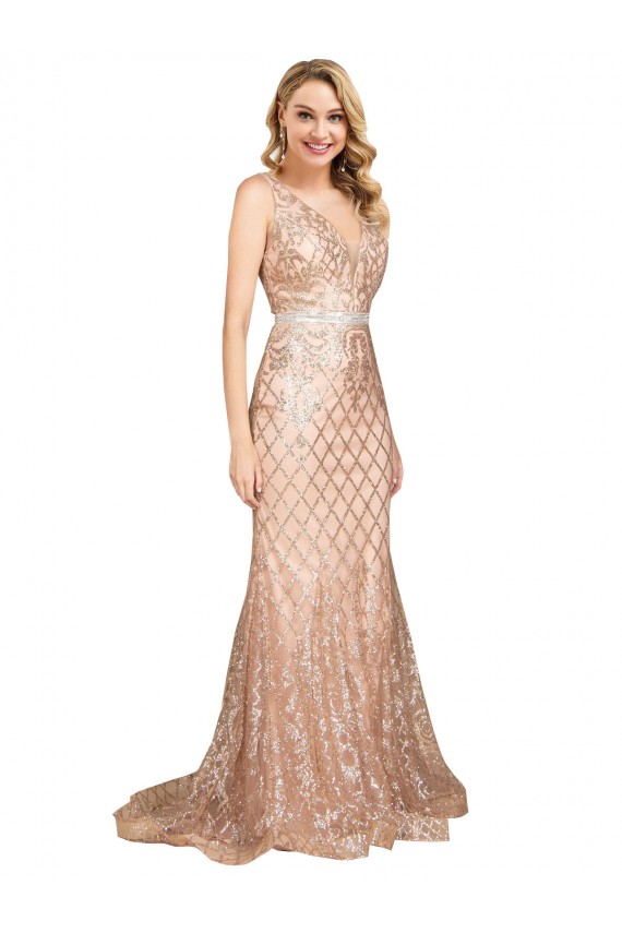 Sequin & Sparkling Sequin V-Neck V-Back Mermaid Rose Gold Plus Size Formal Prom Dress Canada Factory