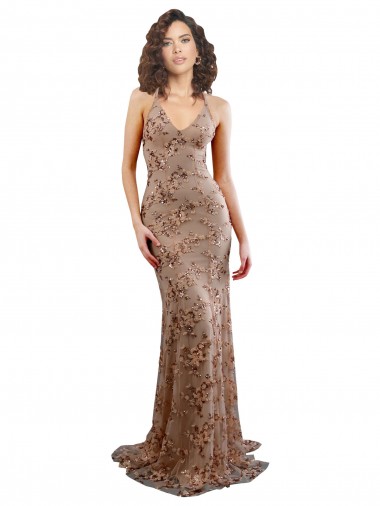 Stretch Crepe & Sequin Tulle High Neck Open Back Mermaid Rose Gold Prom Dress Canada Factory