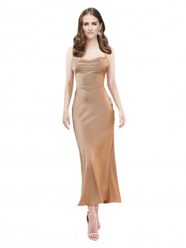 Silky Satin Cowl Neck Open Back Sheath Rose Gold Prom Dress Canada Factory