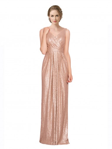 Sequin V-Neck Sheath Rose Gold Prom Dress Canada Factory