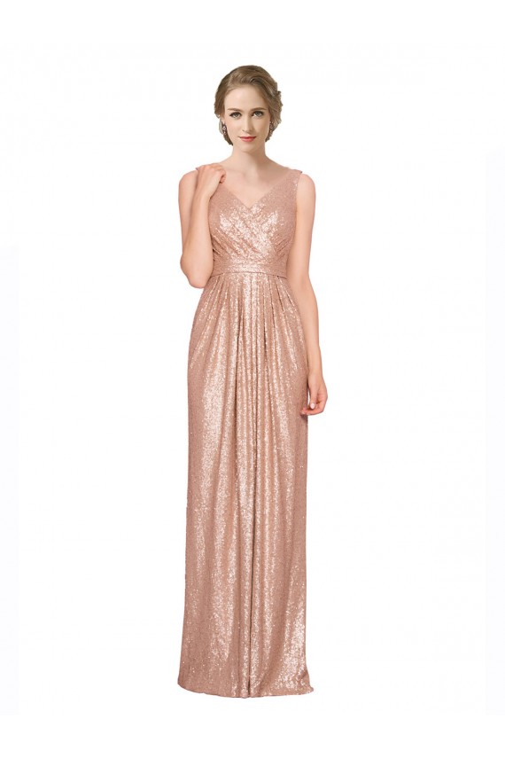 Sequin V-Neck Sheath Rose Gold Prom Dress Canada Factory