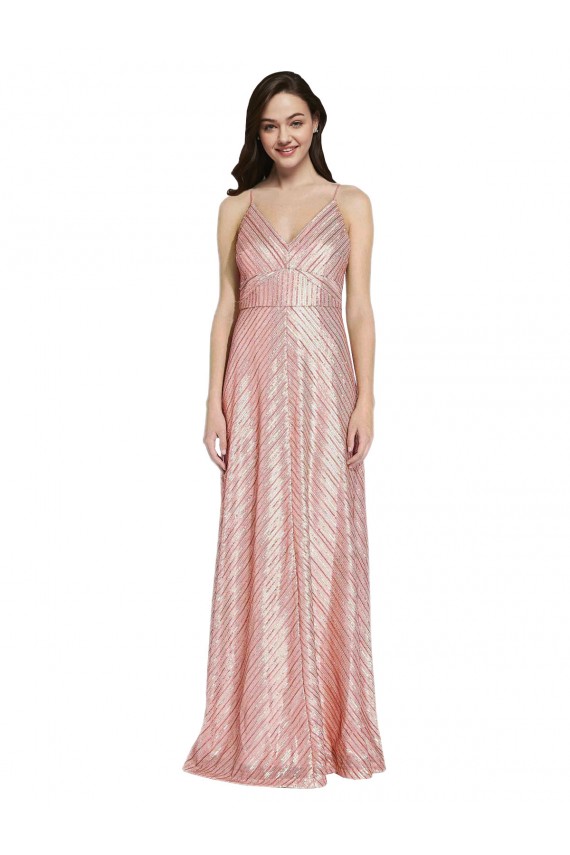 Sequin V-Neck Low Back Sheath Rose Gold Prom Dress Canada Factory