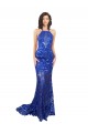 Lace High Neck Open Back Mermaid Royal Blue Prom Dress Canada Factory