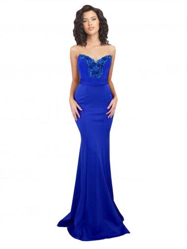 Stretch Crepe High Neck Low Back Mermaid Royal Blue Prom Dress Canada Factory