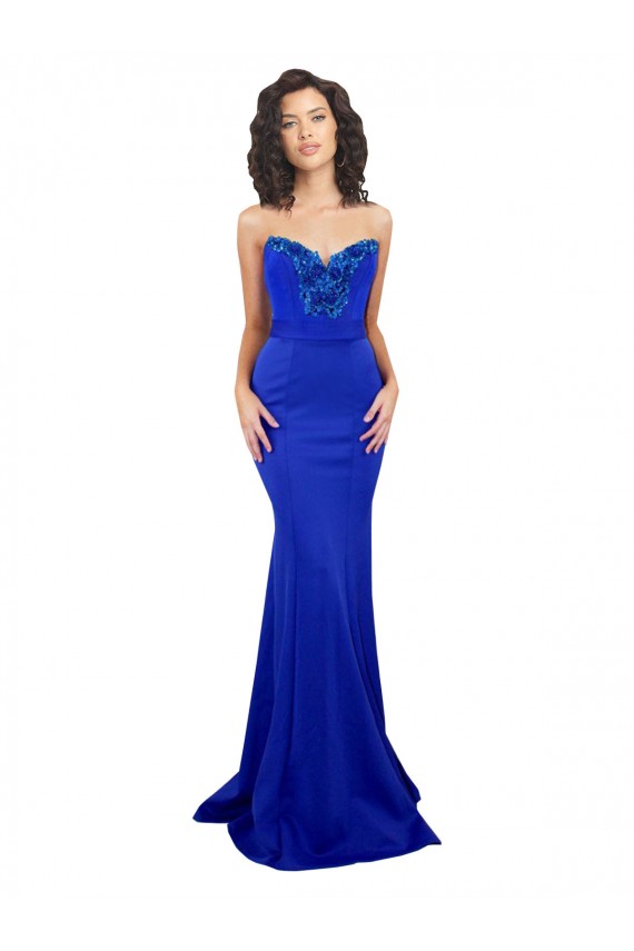 Stretch Crepe High Neck Low Back Mermaid Royal Blue Prom Dress Canada Factory