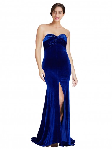 Stretch Velvet Strapless Low Back Mermaid Royal Blue Prom Dress Canada Factory