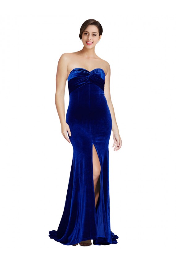 Stretch Velvet Strapless Low Back Mermaid Royal Blue Prom Dress Canada Factory