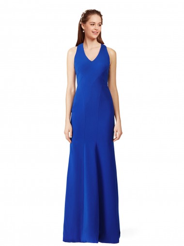 Stretch Crepe V-Neck Mermaid Royal Blue Prom Dress Canada Factory