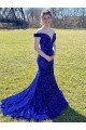 Velvet Sequin Off the Shoulder Sheath Royal Blue Prom Dress Canada Factory