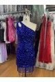 Velvet Sequins One Shoulder Sheath Royal Blue Homecoming Dress Canada Factory