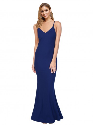 Stretch Crepe V-Neck Open Back Sheath Royal Blue Prom Dress Canada Factory