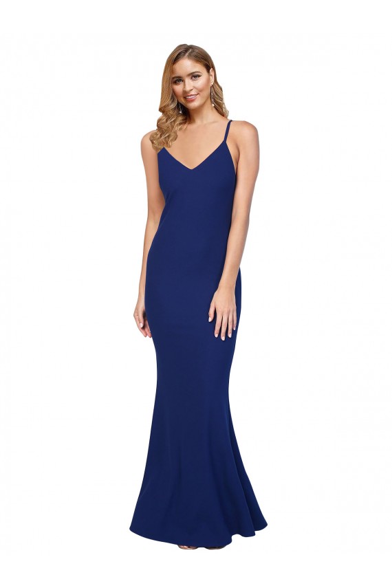 Stretch Crepe V-Neck Open Back Sheath Royal Blue Prom Dress Canada Factory
