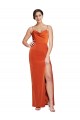 Stretch Satin Cowl Neck Open Back Sheath Rust Prom Dress Canada Factory