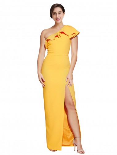 Stretch Crepe One Shoulder Sheath Saffron Prom Dress Canada Factory