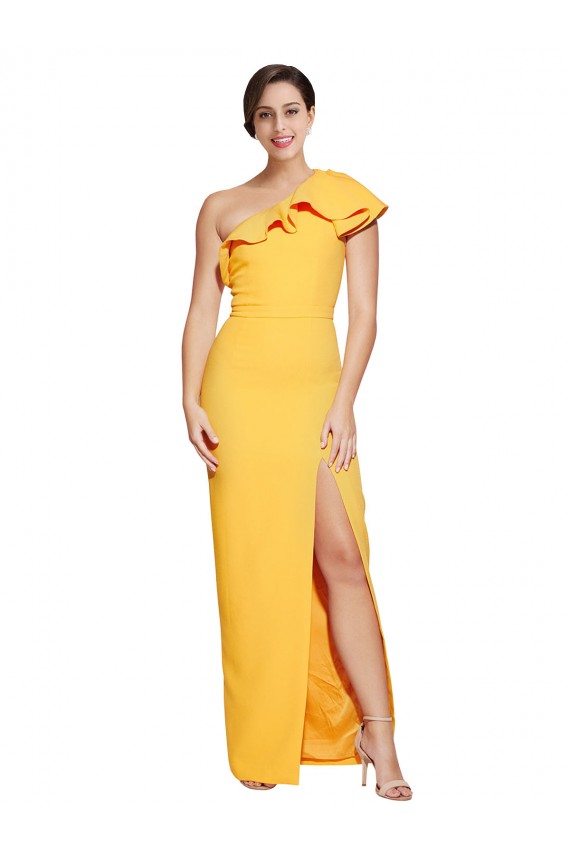 Stretch Crepe One Shoulder Sheath Saffron Prom Dress Canada Factory