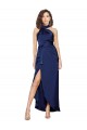 Silky Satin High Neck A-Line Sapphire High Low Prom Dress Canada Factory