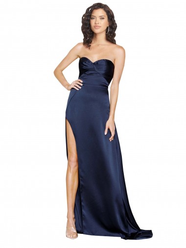 Silky Satin High Neck Low Back A-Line Sapphire Prom Dress Canada Factory