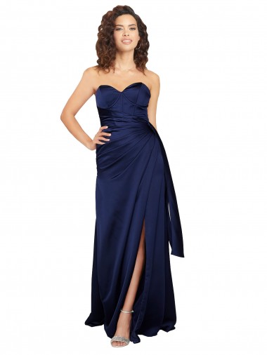 Silky Satin Strapless A-Line Sapphire Prom Dress Canada Factory