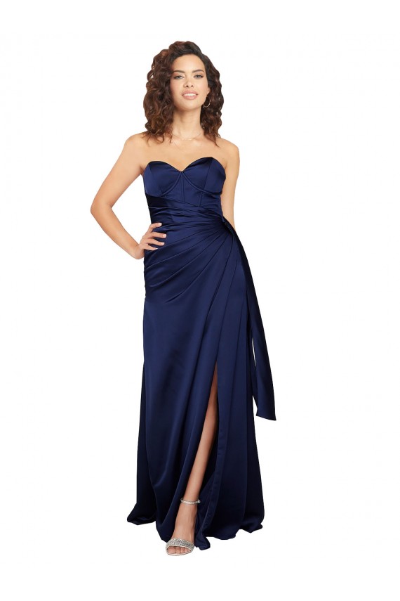 Silky Satin Strapless A-Line Sapphire Prom Dress Canada Factory