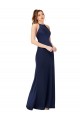 Silky Satin High Neck Open Back Sheath Sapphire Prom Dress Canada Factory